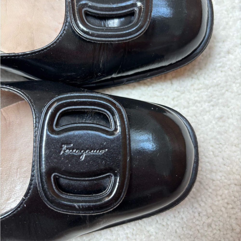 Ferragamo Black Patent Leather Flats Size 8.5